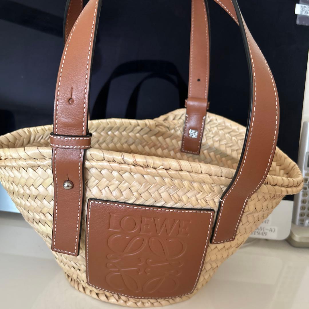 SALE LOEWE かごバッグ ストロー レザー