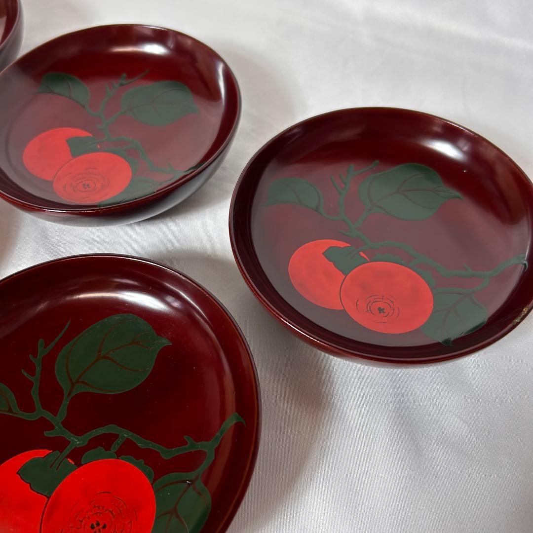 柿の柄がとても美しい【明治時代】の輪島塗 小皿 6枚