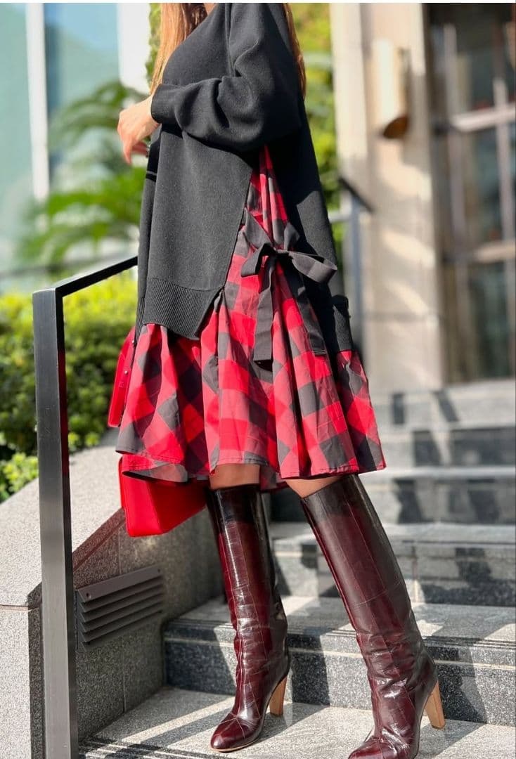 【美品】OBLI　24AW　ニットドッキングワンピース　レッド　完売品