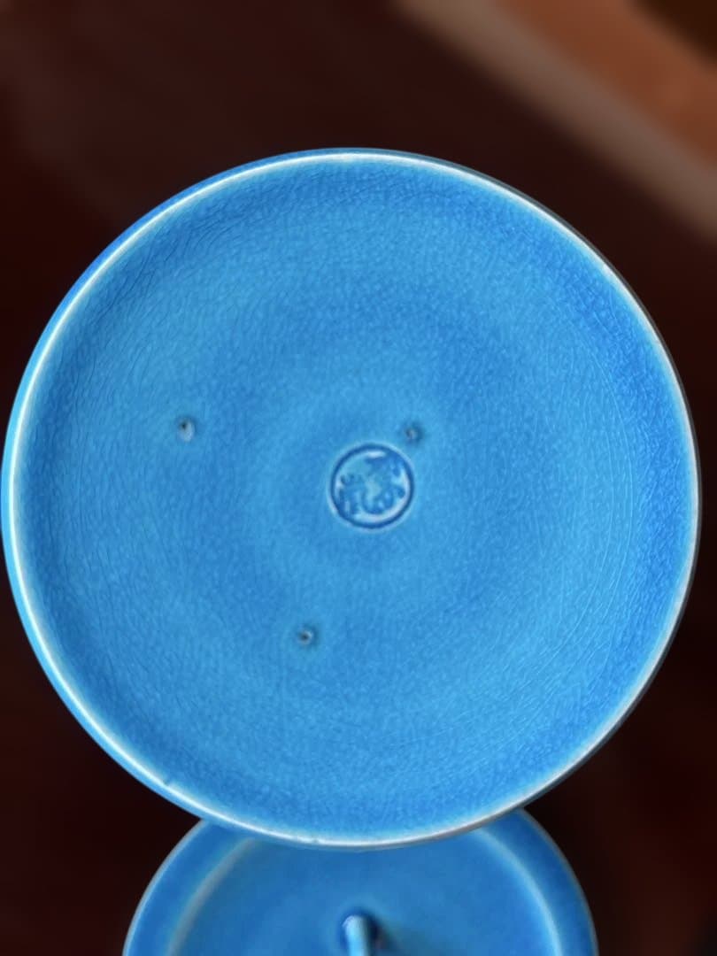 末広水指』塗替蓋付』　 中村翠嵐の「翠嵐窯」 『浅黄交趾』と呼ばれる青色の陶器