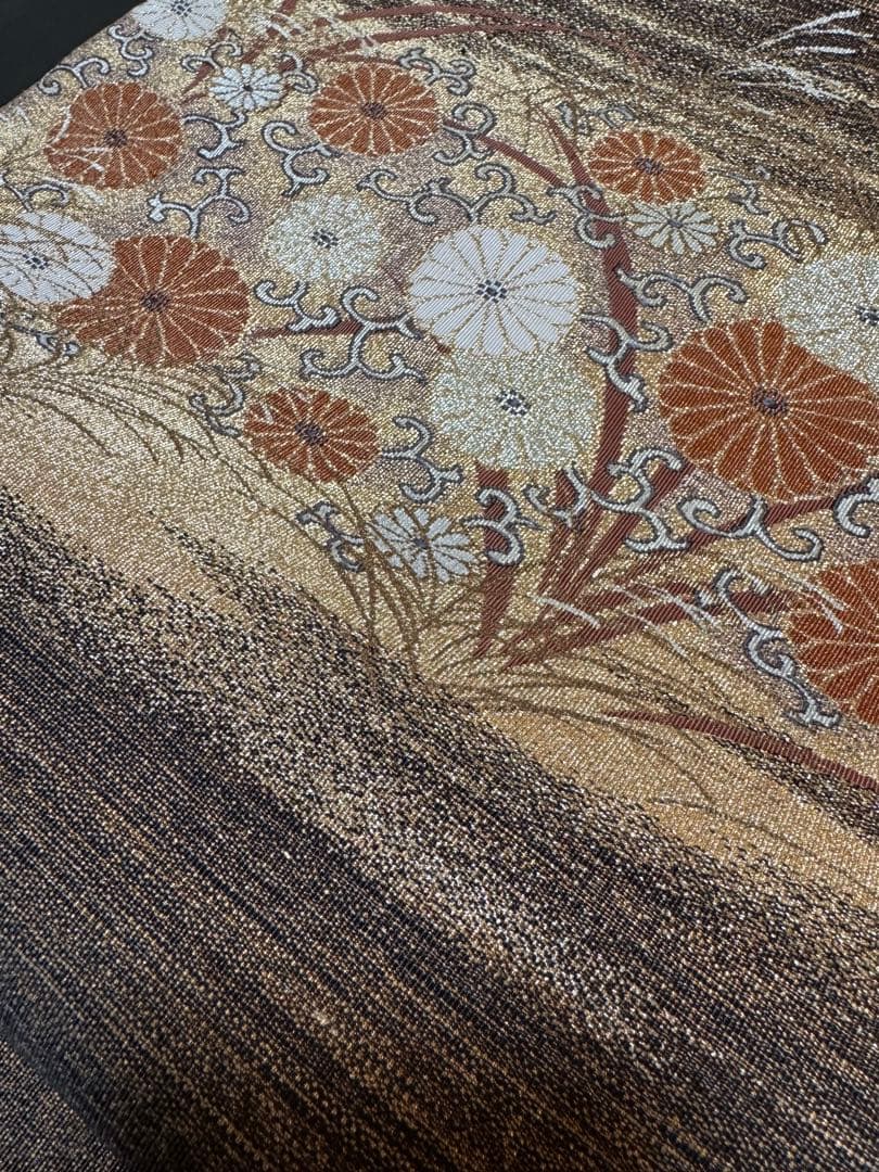 【極美品】ユネスコ無形文化遺産「伊那紬」本綴れ織併用「菊唐草文様」