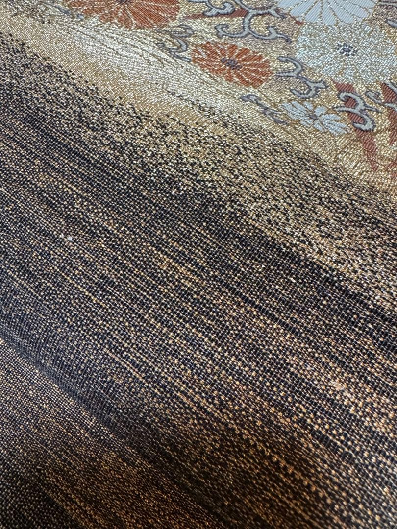 【極美品】ユネスコ無形文化遺産「伊那紬」本綴れ織併用「菊唐草文様」