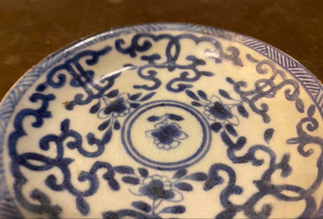 景徳鎮窯　染付絵皿　鑑賞台付 ・沈船品　ヴィンテージ　レア ・台湾茶器