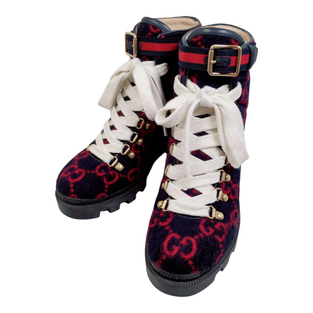 ら*び様 美品【GUCCI】グッチ ブーツGG柄 シェリーライン ブーティ 23