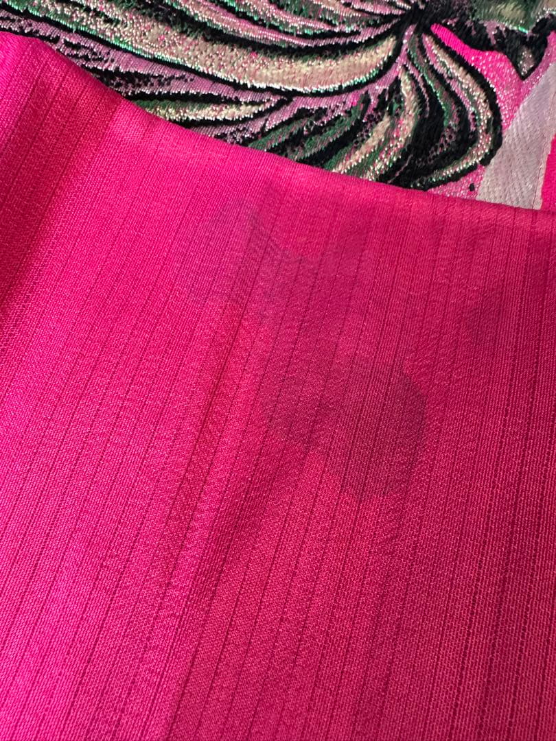 よ*る様 金魚柄 名古屋帯 ピンク　アンティーク　短尺　レトロホラー風　刺繍帯