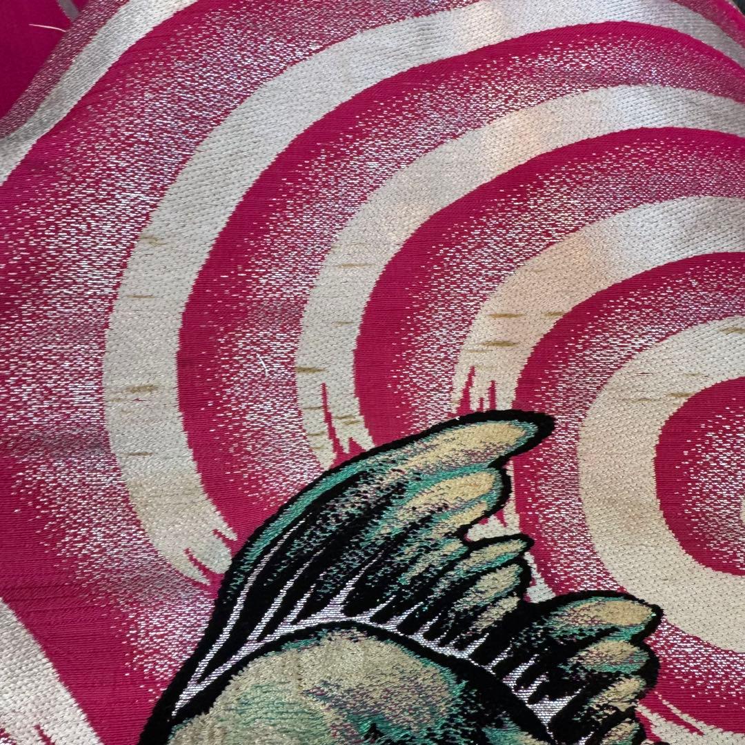 よ*る様 金魚柄 名古屋帯 ピンク　アンティーク　短尺　レトロホラー風　刺繍帯