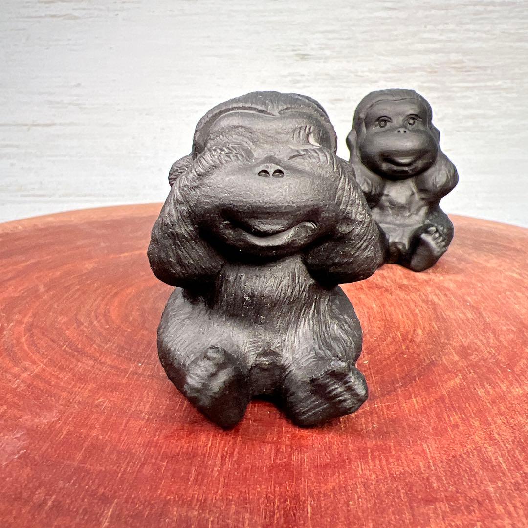 天然石　三猿　オブシディアン