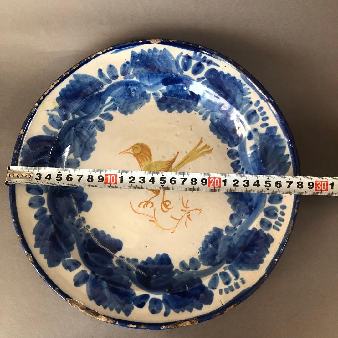 スペイン　アンティーク　鳥の絵の絵皿