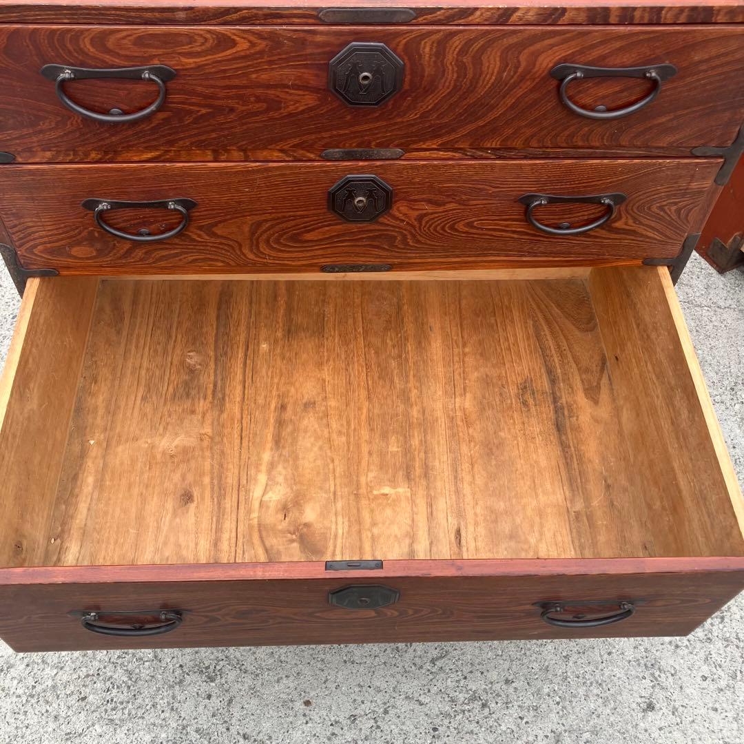 ② 昭和レトロ 古家具 大型 仙台箪笥 4段 引き出し時代箪笥 古家具ビンテージ