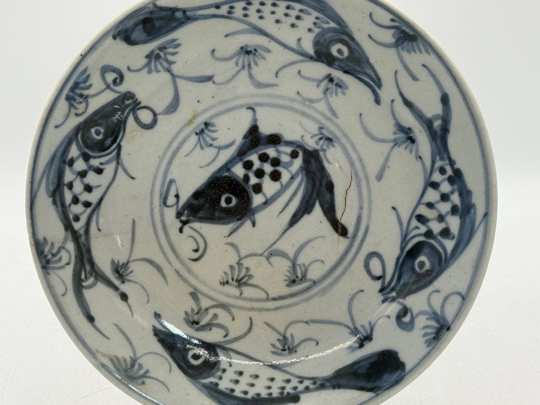 中国　新渡　清時代　染付魚紋皿　送料込み250808
