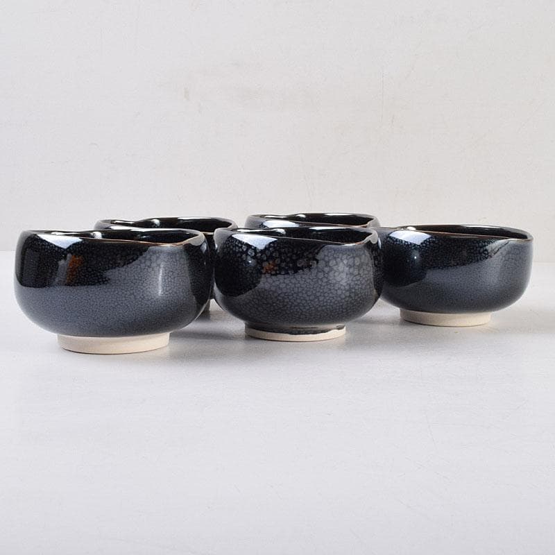 和食器　茶懐石　小杉焼　栄一窯　油滴天目釉　小鉢　五客　共布共箱　V　R9163