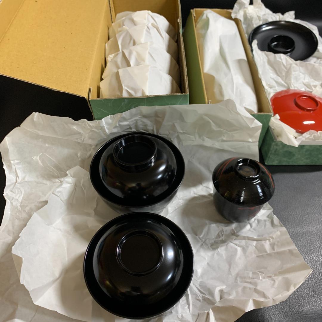 未使用　黒刷毛目松葉　懐石揃10客(懐石膳/椀/盃/杓子/盆/他)