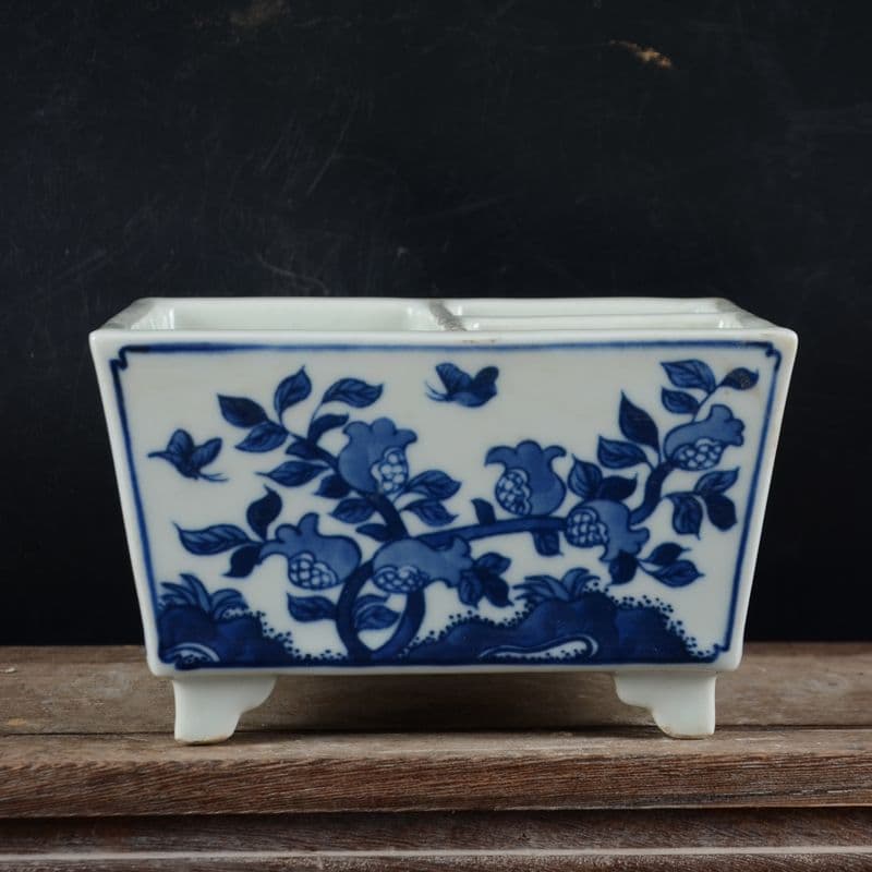 清乾隆帝手画鯖石榴花四方升斗 文房案頭 書道具 文房具 現代工芸品美術品 置物