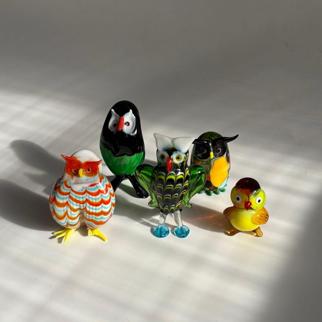 ベネチアングラス　フクロウ　イタリア　ムラーノ島　手づくり　工芸　職人　かわいい