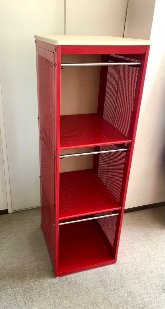 赤 スチールラック キャビネット スライド扉付　コンパートメントラック 棚 収納