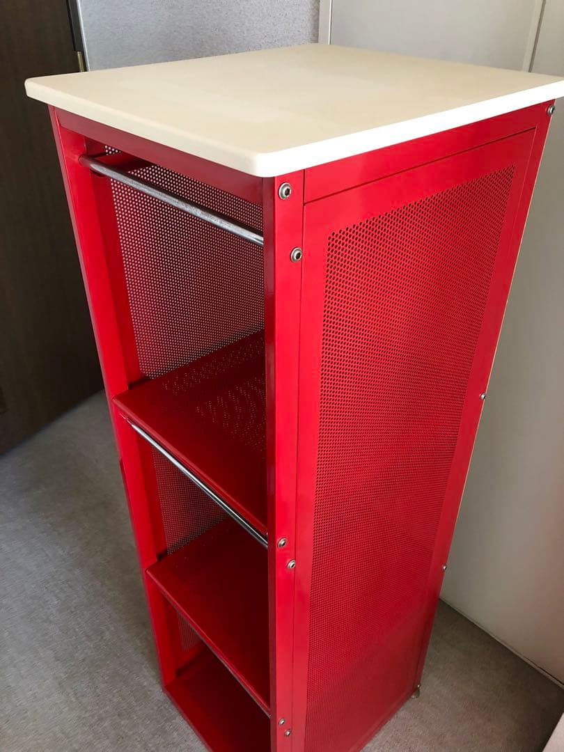 赤 スチールラック キャビネット スライド扉付　コンパートメントラック 棚 収納