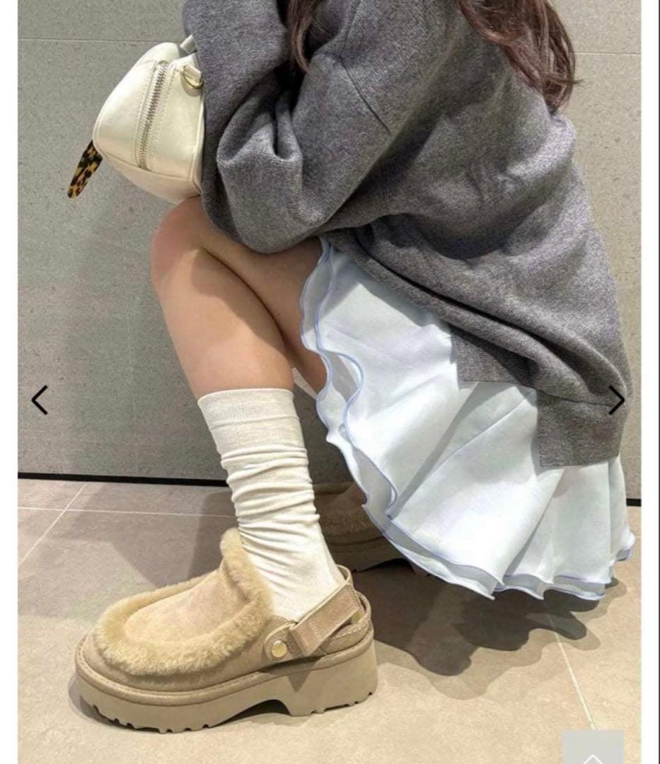 【公式購入】 UGG ベージュ ファー付き 厚底 スリッポン 2wey