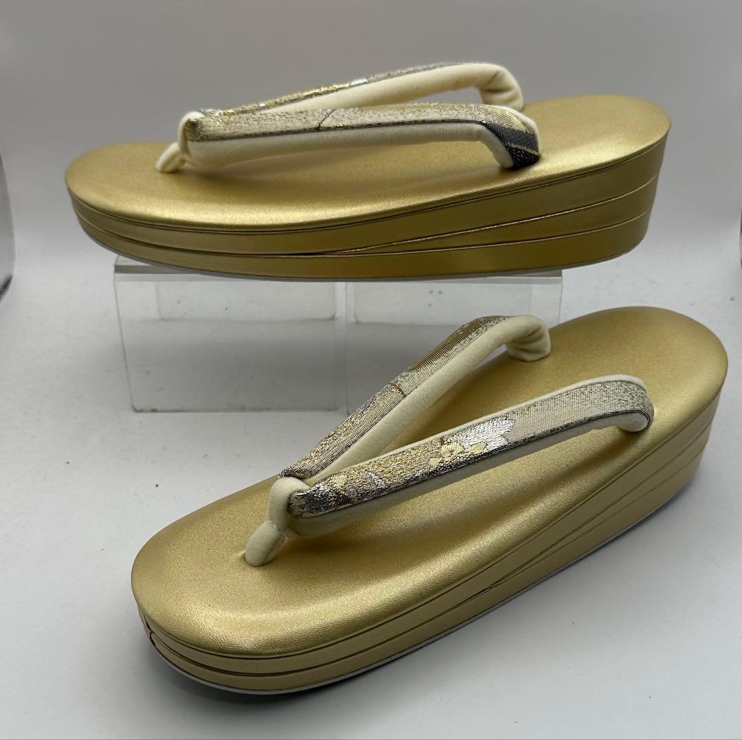 正絹帯地　金手横長草履バックセット　Fサイズ