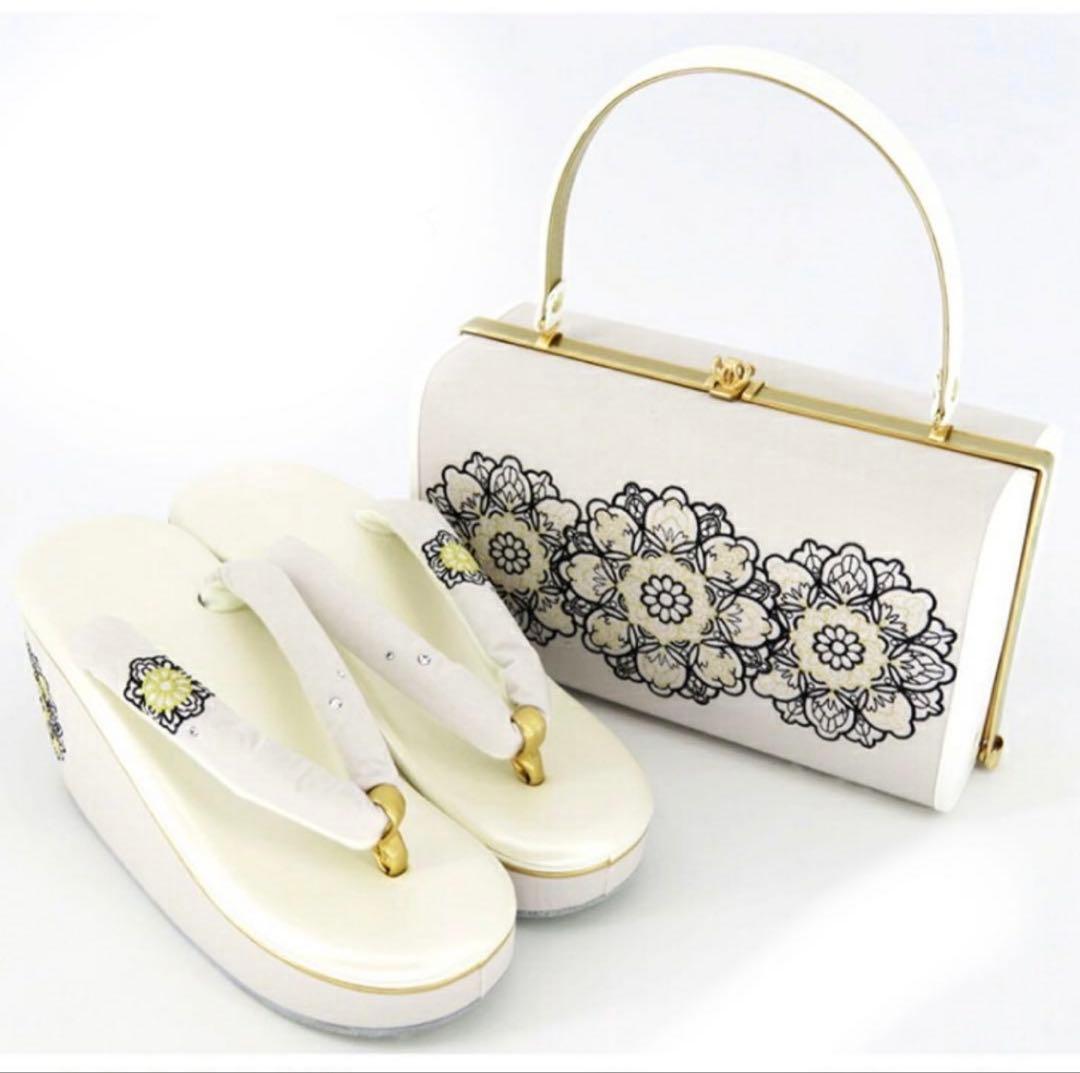 花柄刺繍 和装用バッグと下駄セット