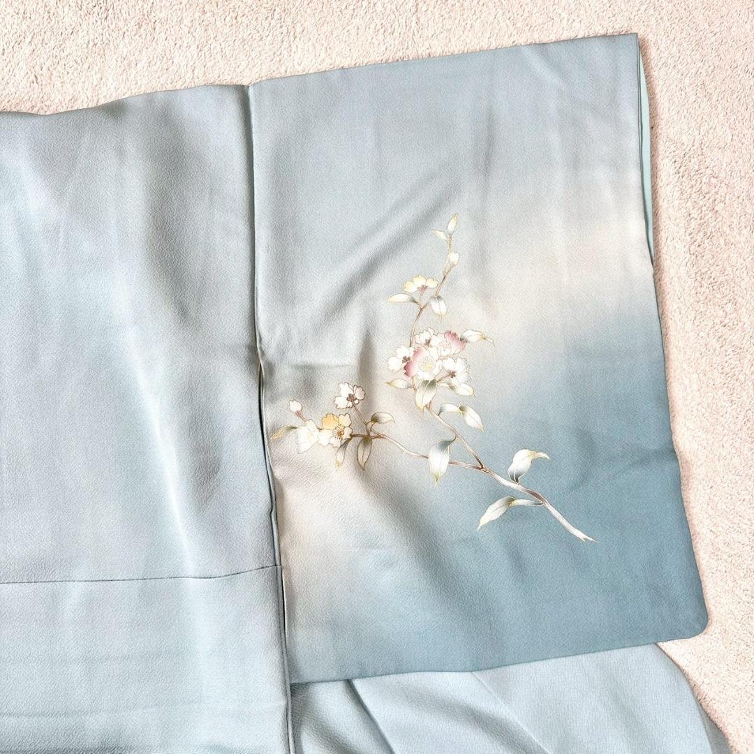 付け下げ 友禅 紋無し 浅縹色 水色 正絹 丈160 裄64 IS1081☆