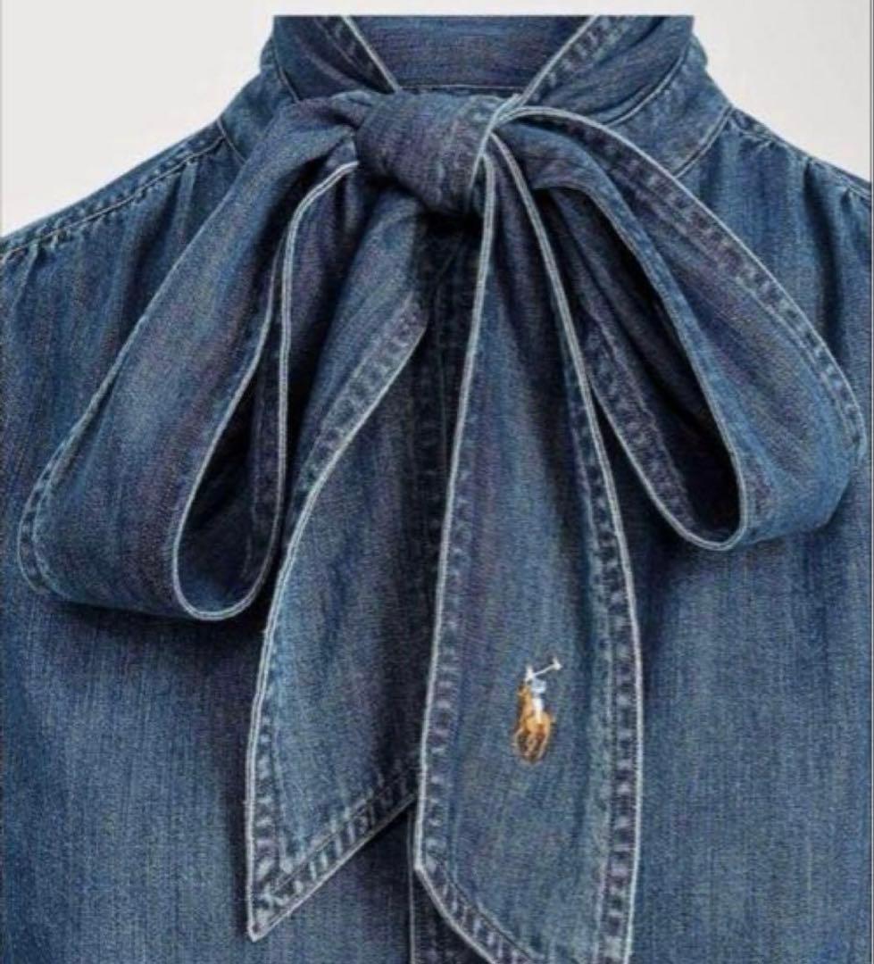 す*れ様 ポロラルフローレンボウタイ　ブラウス　ポニー刺繍　リボン　デニム　S