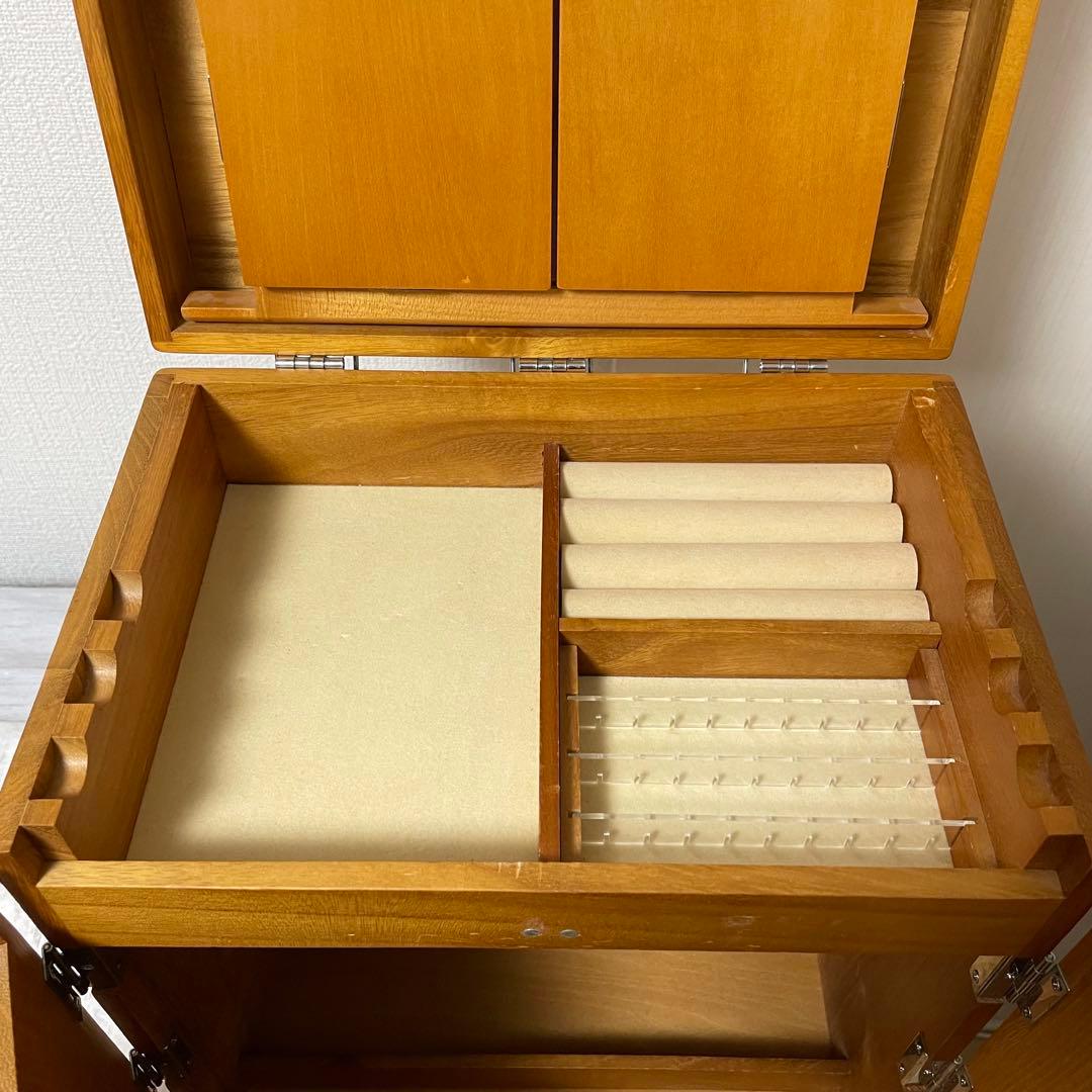 化粧箱 木目 三面鏡 木製 レトロ メイクボックス ドレッサー