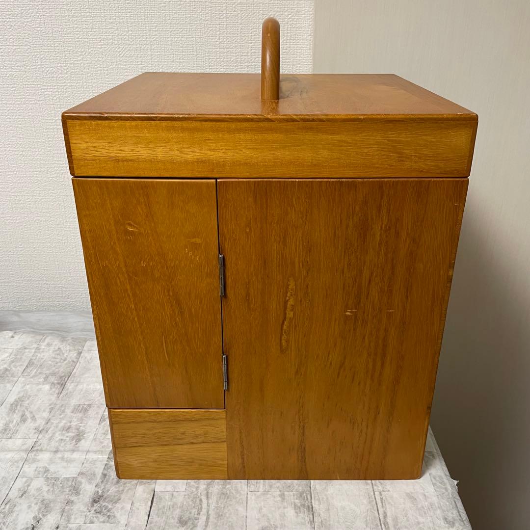 化粧箱 木目 三面鏡 木製 レトロ メイクボックス ドレッサー