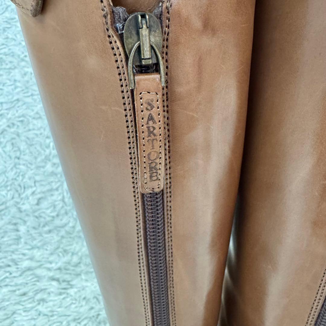 未使用級/EU36 SARTORE サルトル ジョッキーブーツ クロスバック 茶