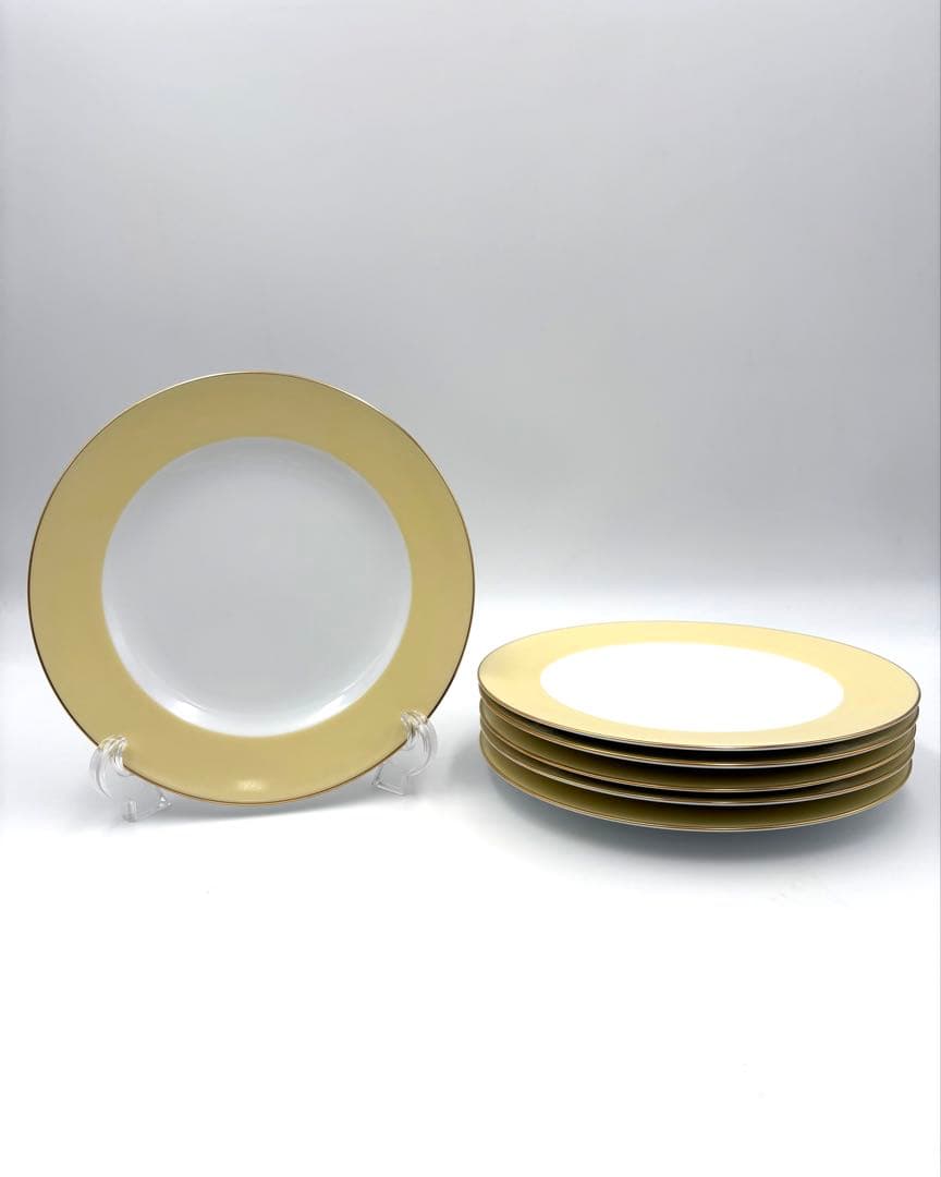 大倉陶園 OKURA 色蒔き20cmデザートプレート　クリームイエロー6枚セット