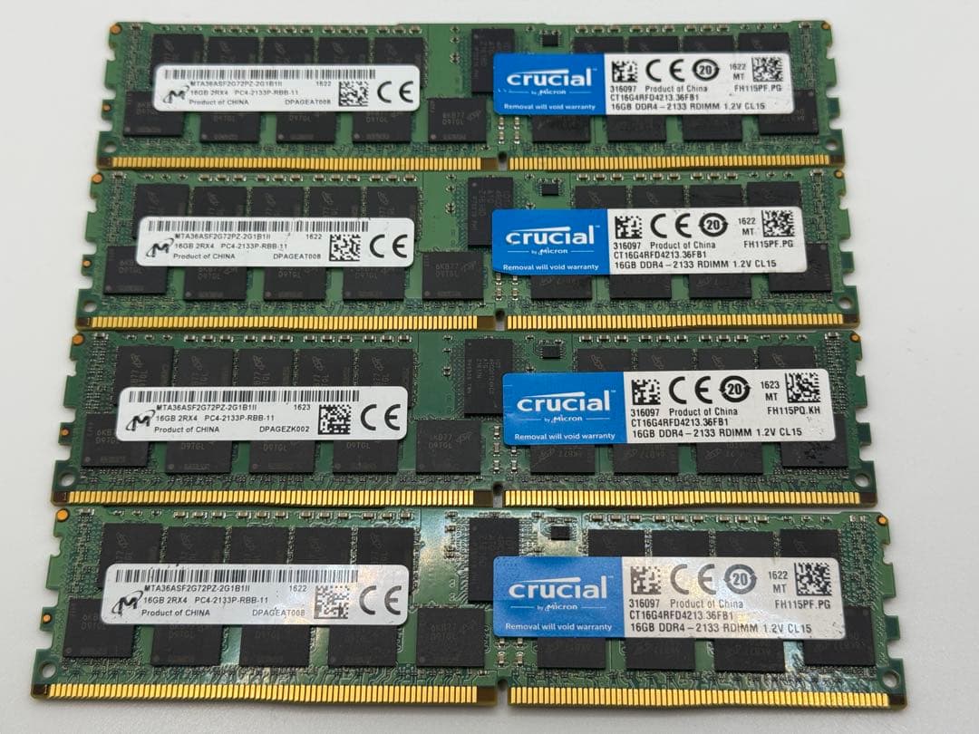 ⑦Crucial 16GB DDR4-2133P RDIMM 4枚セット