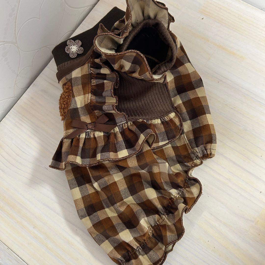 ハンドメイド♡犬服 チョコレートカラーの重ね着風バルーンワンピース