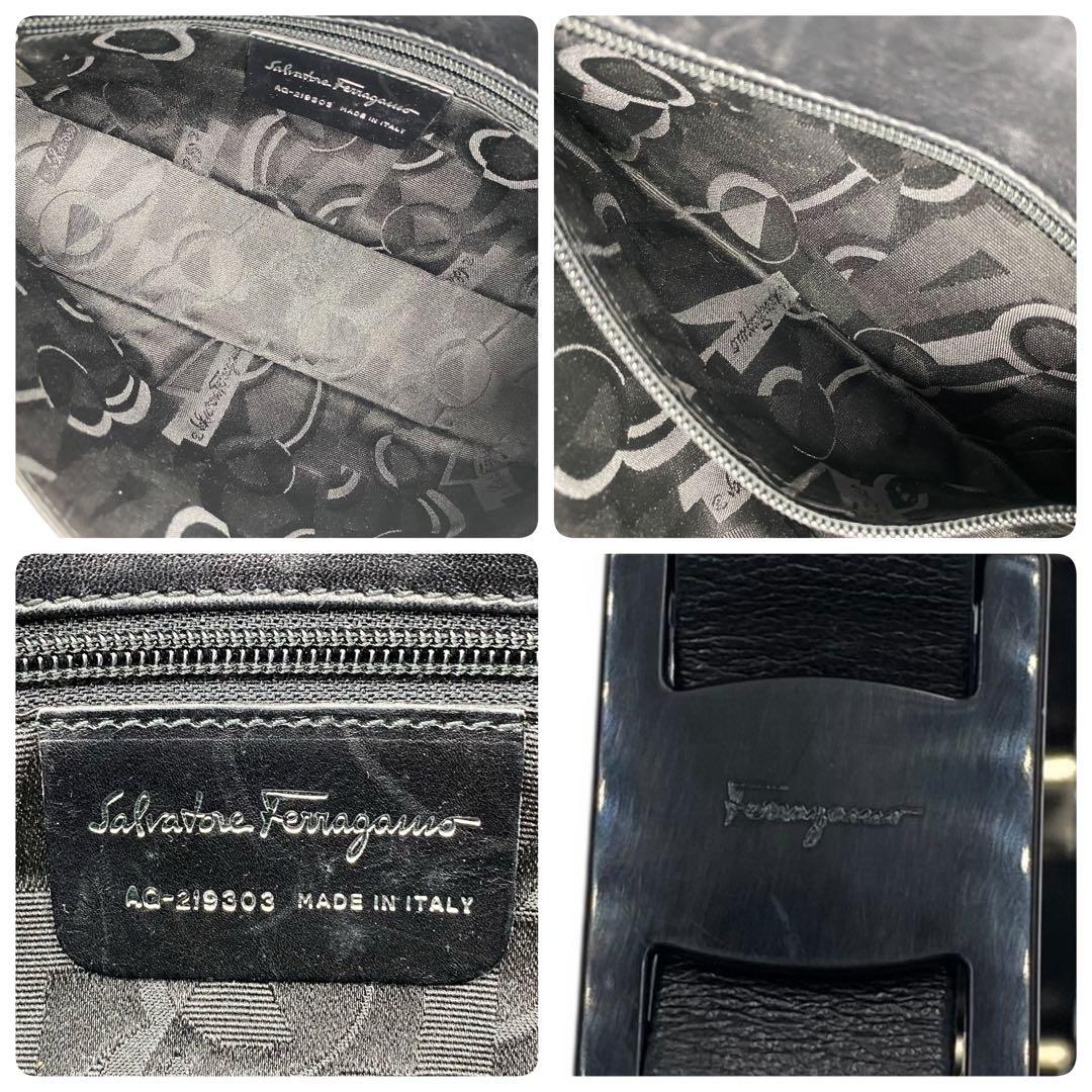 美品 フェラガモ ショルダーバッグ バッグ レザー 黒 チェーン Vintage