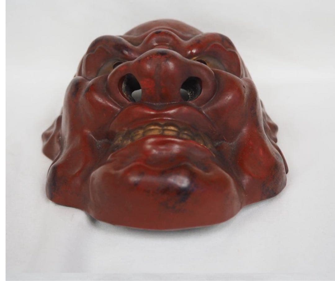 送料無料　時代物　陶印有　焼物能面　迫力満点