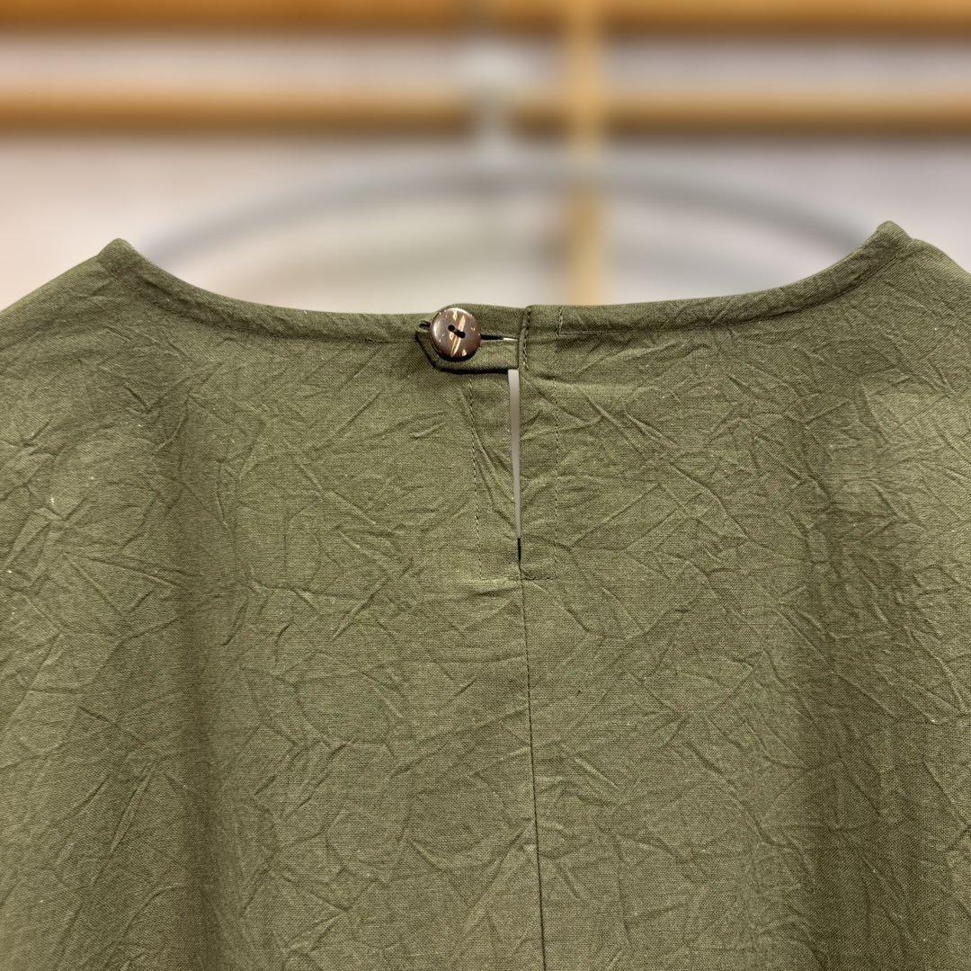 かぶり割烹着　深緑　シワ加工　日本製