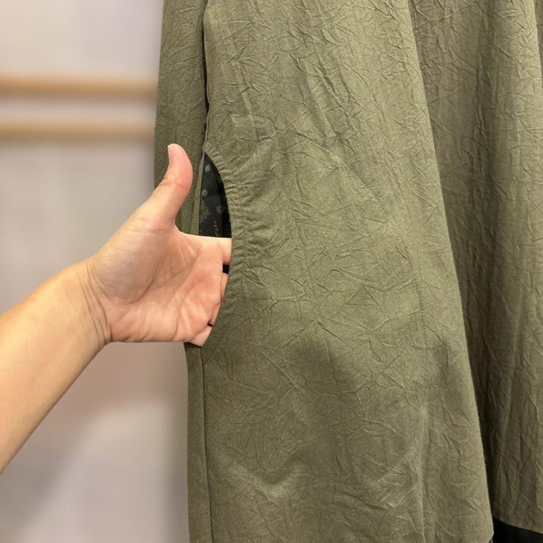 かぶり割烹着　深緑　シワ加工　日本製