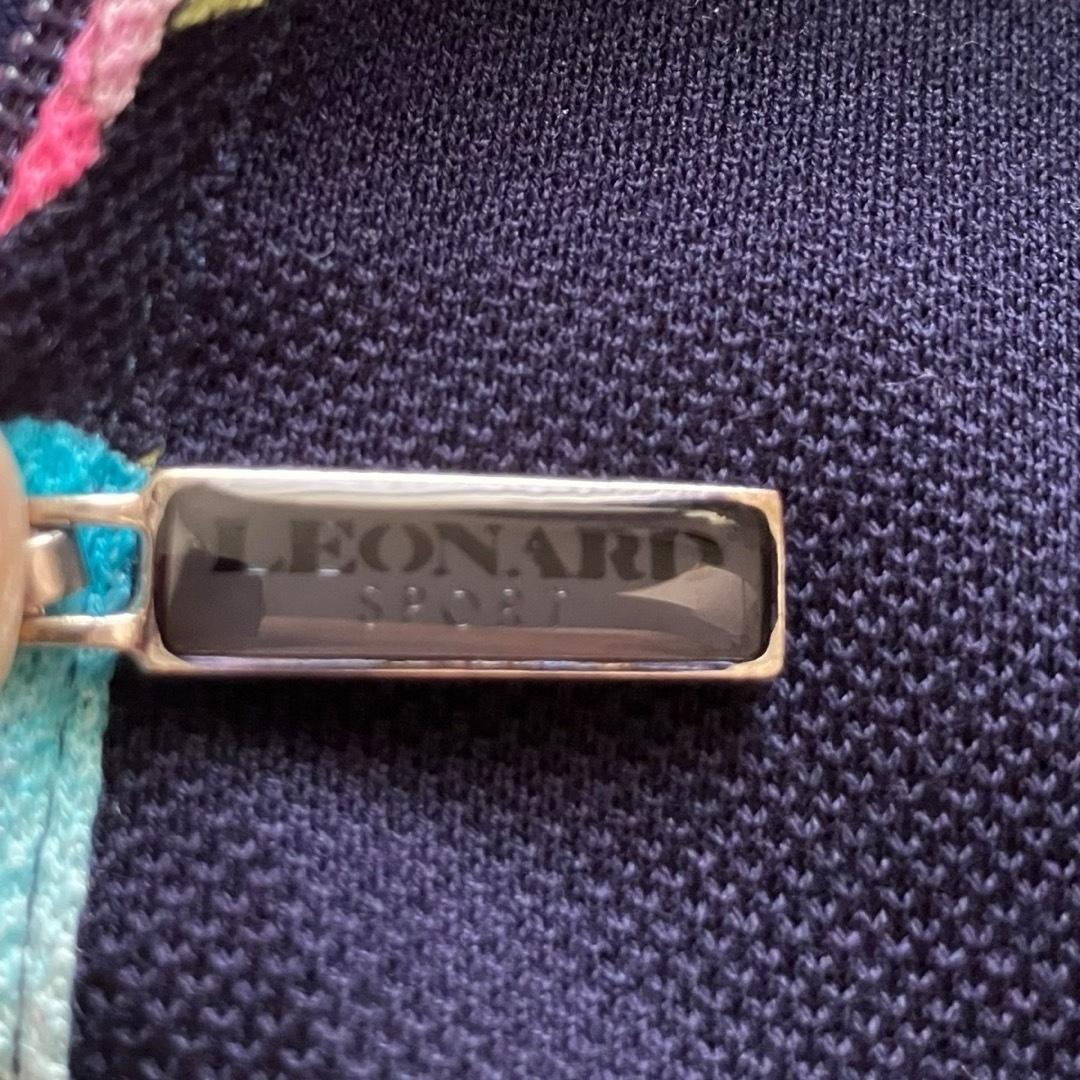 美品 レオナール ジップアップ ノースリーブワンピース トリム ネイビー 40