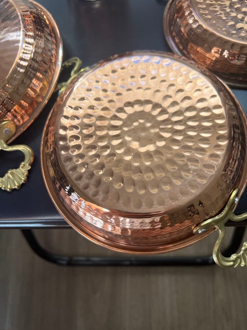 銅製ハンマード鍋セット 4点