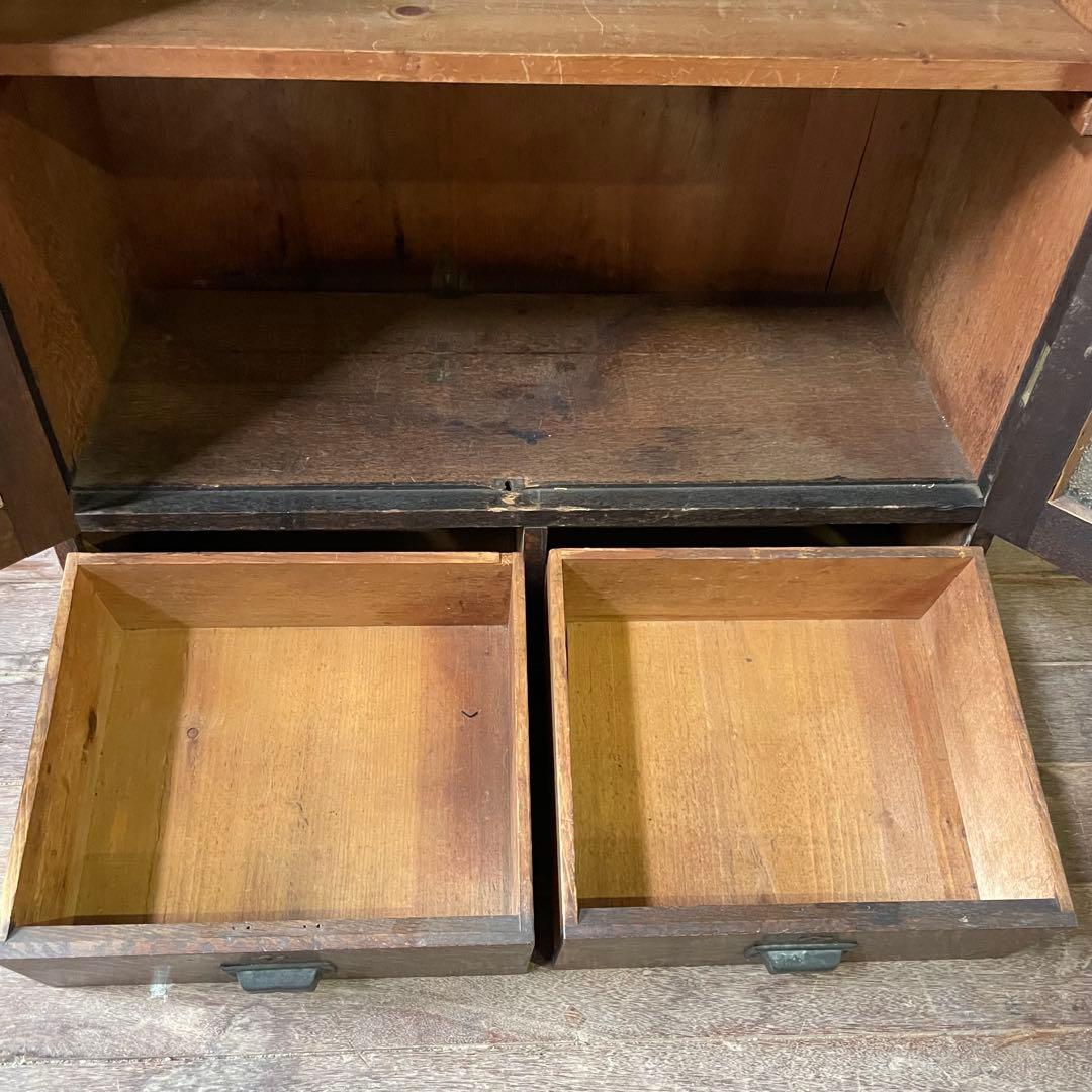 アンティーク ガラス戸棚 キャビネット 飾り棚 古家具 骨董棚 和製アンティーク