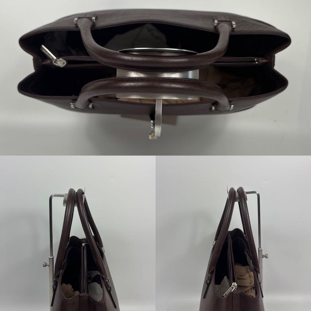 美品　バーバリー ハンドバッグ サフィアーノ ロゴプレート ダークブラウン