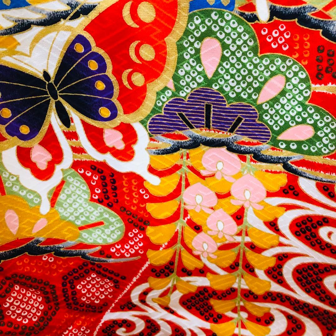 七五三七歳❣️豪華絞り柄アシメトリ花金彩⭐︎正絹全通袋帯刺繍煌びやか⭐︎完全フルセット