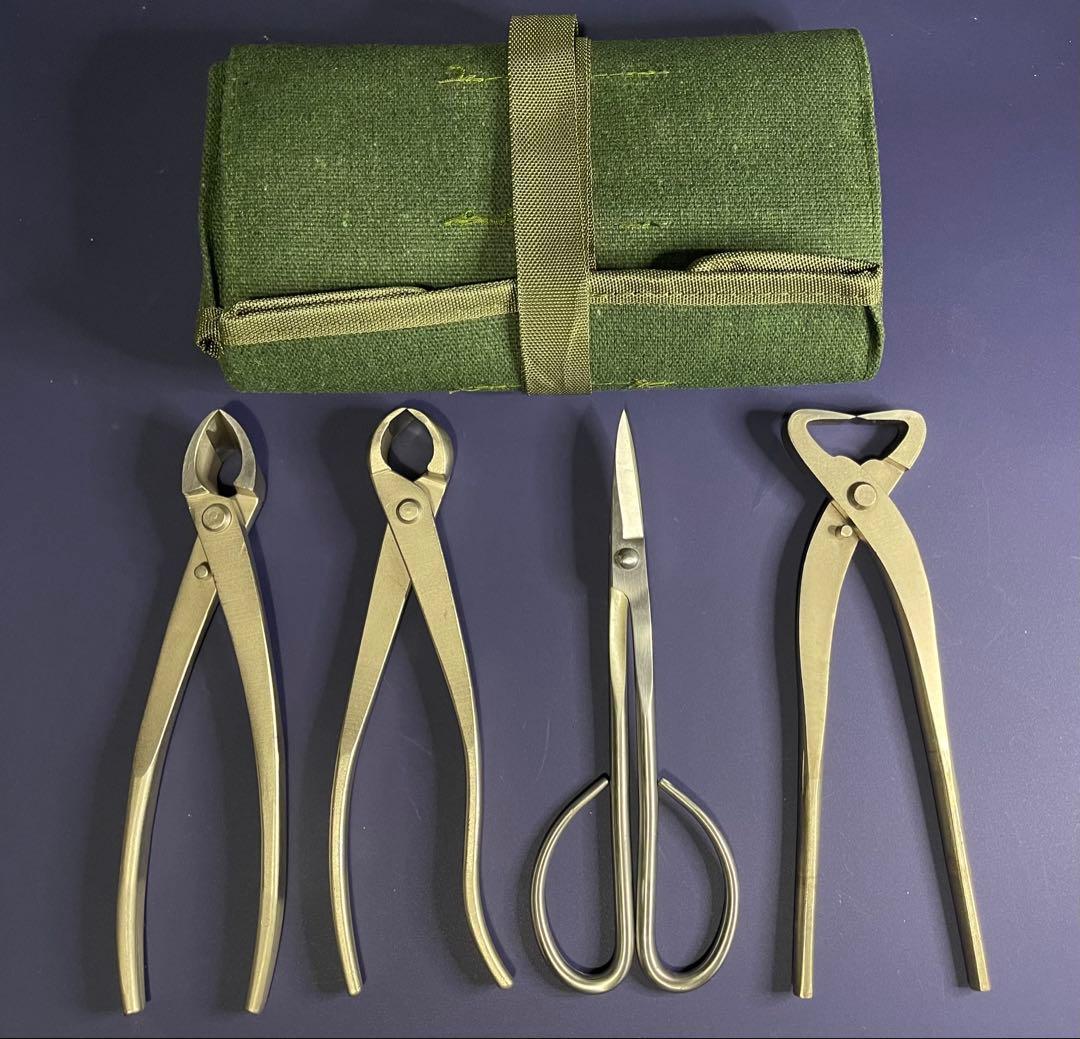 盆栽道具　又枝切鋏　コブ切鋏　鋏　幹割　4個セット　ケース付き