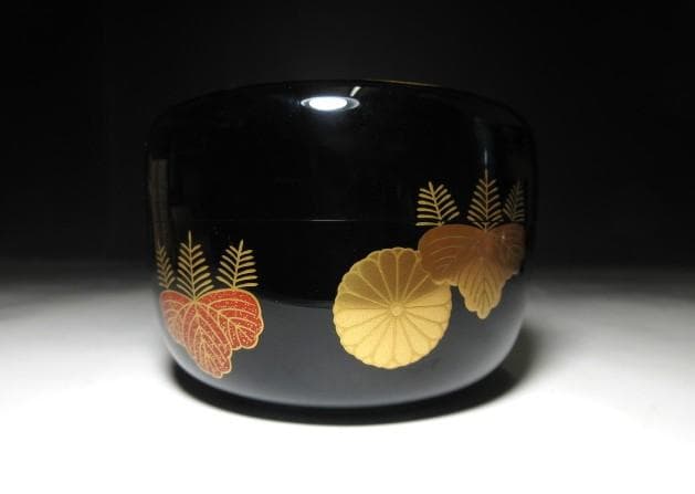 一后一兆 菊桐 平棗／裏千家十五世 鵬雲斎 花押／共箱 共布／輪島塗 最高峰