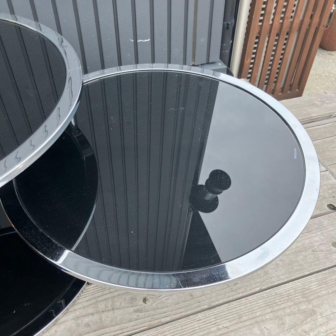 北欧レトロ ミッドセンチュリー 4段ラウンドテーブル ガラスサイドテーブル 黒