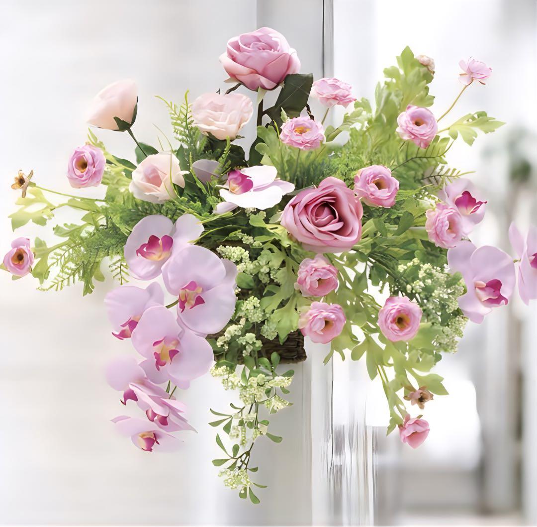 光触媒　人工観葉植物　ウォールグリーン　フェイクグリーン　壁掛けクリスティピンク