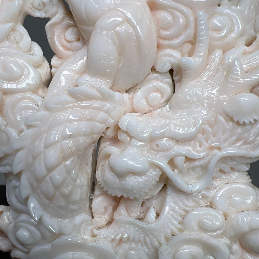 本桃色珊瑚　龍童子置物　ケース付　東Y7-1211☆2Fトヒト