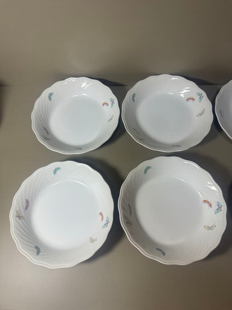 2079 深川製磁　蝶文　皿5客　鉢1客　未使用