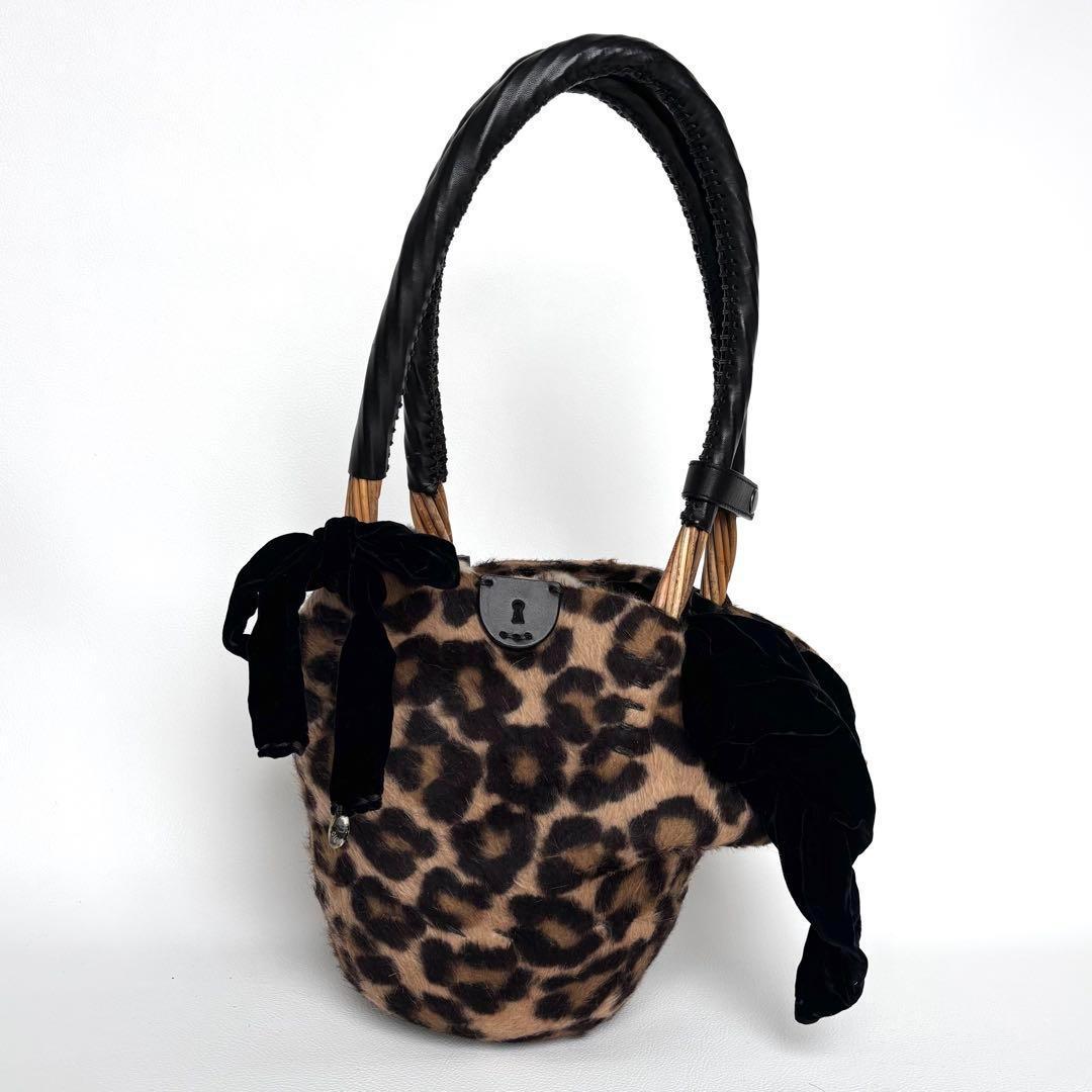 美品✨ebagos エバゴス　かごバッグ　夜na夜na レオパード