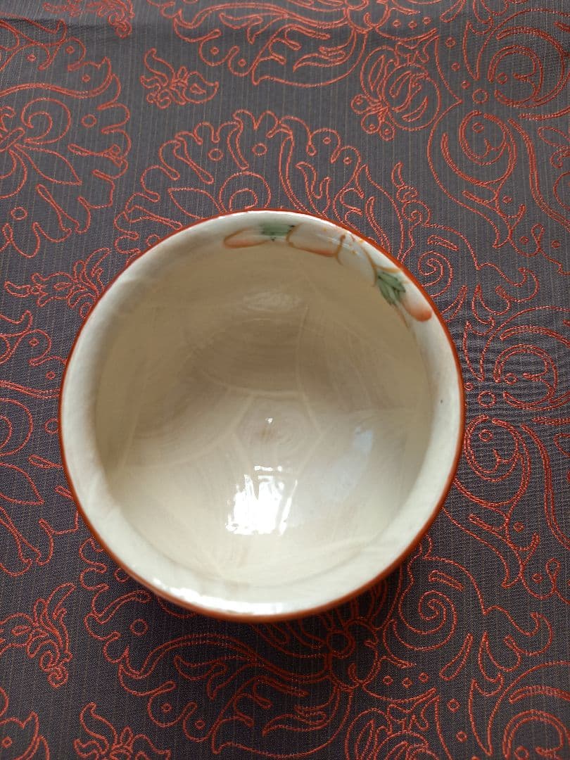 陶あん　京焼　清水焼　そり小鉢　桜柄　朱色