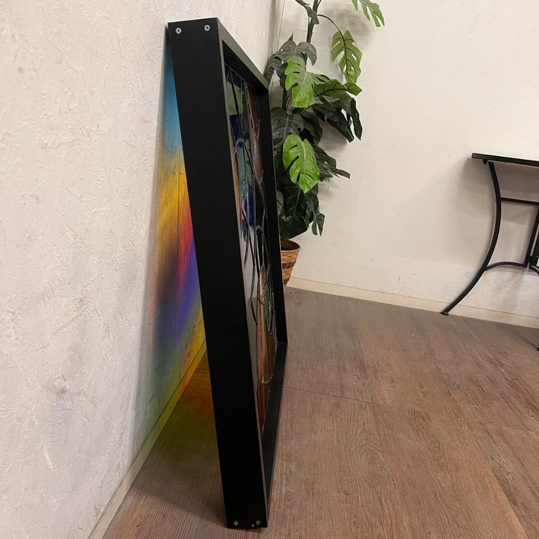 大型　ヴィンテージ　ステンドグラス　アンティークパネル 84.5×81