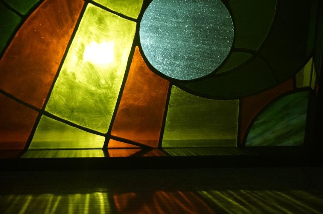 大型　ヴィンテージ　ステンドグラス　アンティークパネル 84.5×81